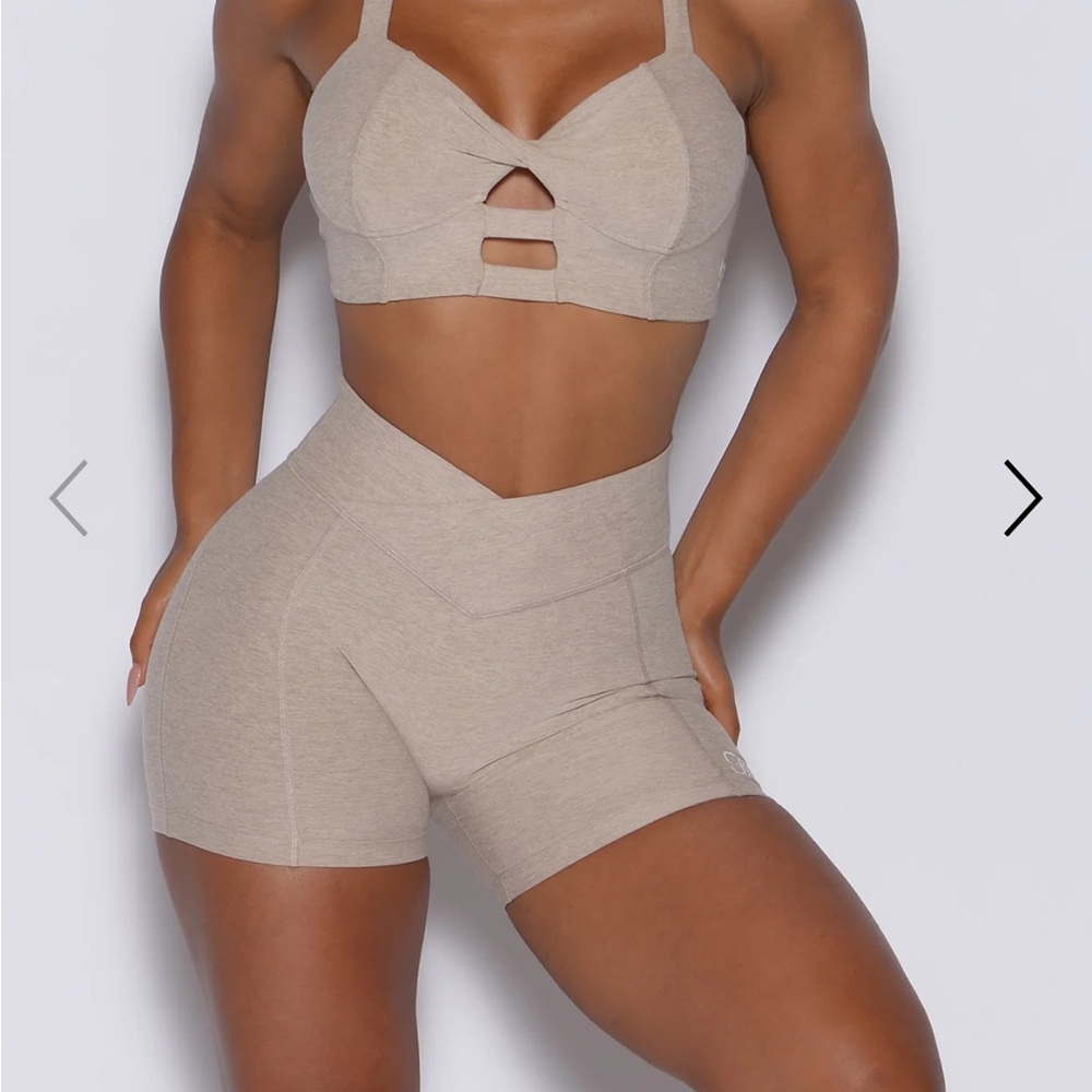Bombshell Sportswear Beige High-Waist V-Cut Athletic Shorts - Picture 2 of 9